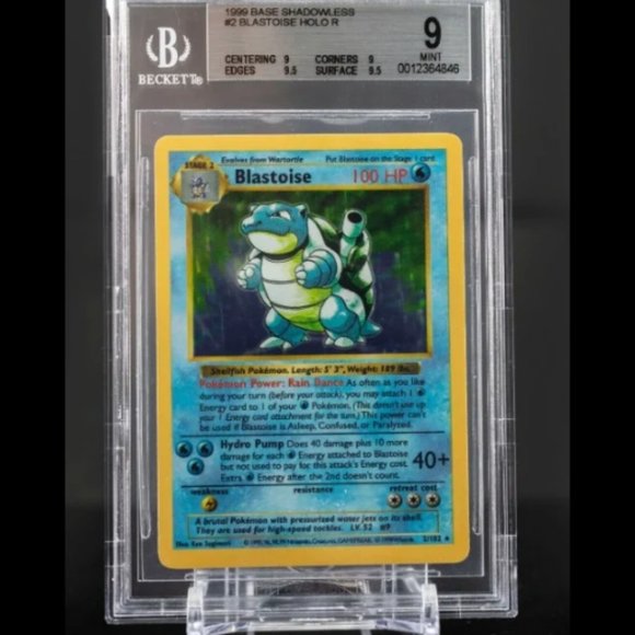 BGS 9 1999 Blastoise Holo 2/102 Base Set Shadowless Pokemon 9.5 Subs 2x MINT